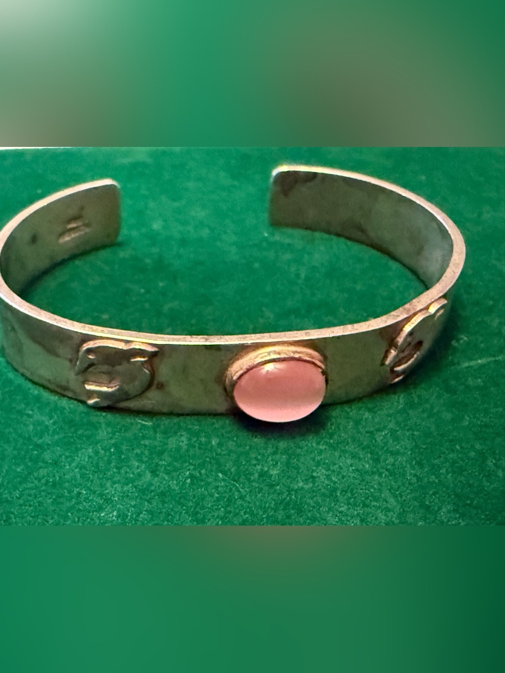 Vintage Mexico Taxco Sterling Silver Pink Stone  Cuff Bracelet